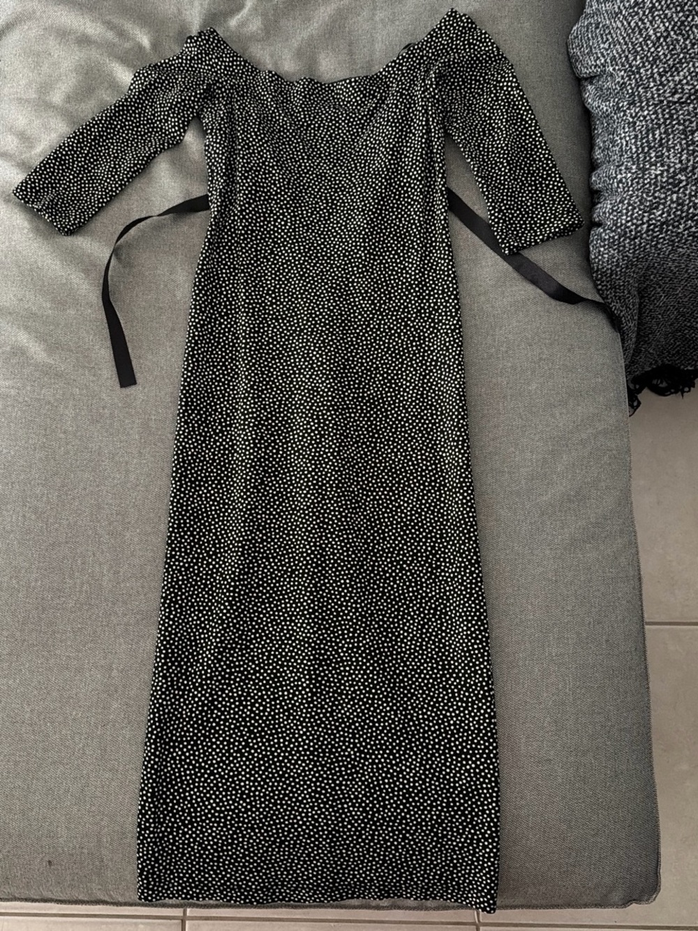 Zara Black Polka Dot Midi Dress with Elbow Sleeves and open back